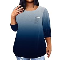 Womens Plus Size Tops Dressy Casual Sexy Gradient T-Shirt Shirt 3/4 Length Sleeve Crew Neck Fashion Clothes