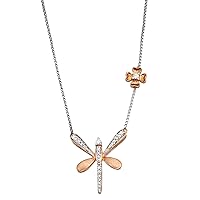 1/5 Cttw Dragonfly Shaped Pendant Necklace Crafted in Rose Gold Plated Sterling Silver for Women, Girls, 18