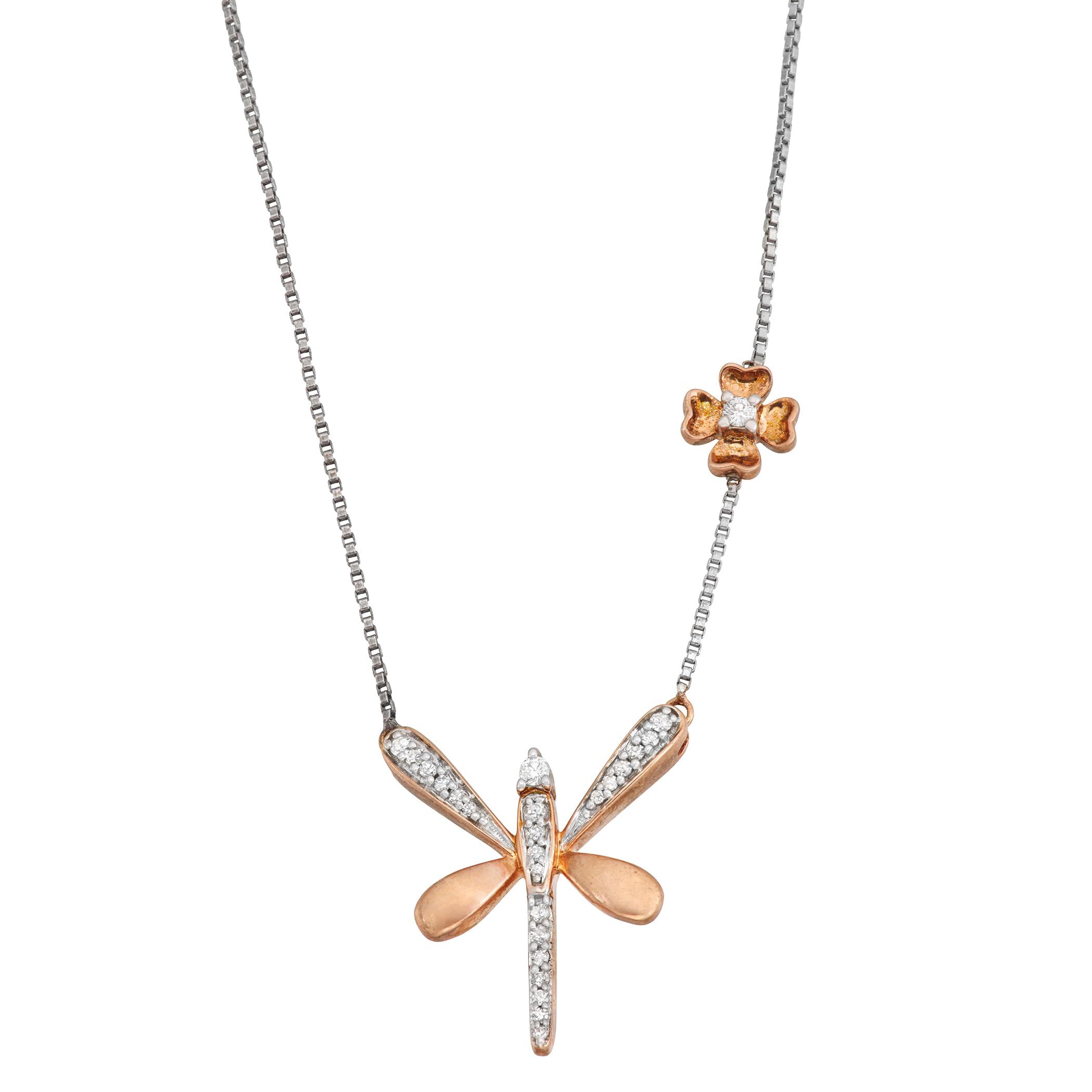 Hdiamonds 1/5 Cttw White Diamond Pendant with a Dragonfly Shaped Pendant Necklace Crafted in Rose Gold Plated Sterling Silver for Women, Girls, 18