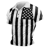 Mens 4Th of July Print Polo Shirts Independence Day Short Sleeve Button Up Lapel Tshirts for Men Leisure Sports Tops