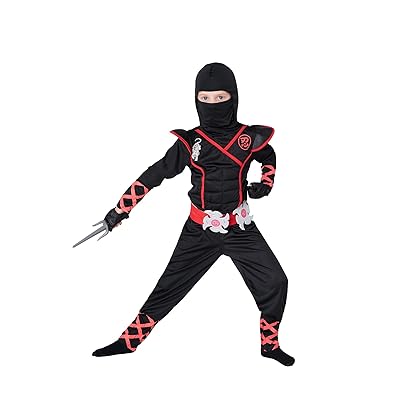 Spooktacular Creations Ninja Costume for Kids, Black Ninja Costume, Deluxe Ninja Costume for Boys Halloween Ninja Costume Dress Up (Black, Small(5-7yrs))