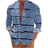 Camisa Vintage para Hombre Camisa de bolsillo con Estampado Retro de lino y algodón Camisa suelta de Manga Larga