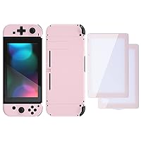 eXtremeRate Colorful Border Screen Protector + Back Plate + Dpad Version NS Joycon Handheld Controller Housing Buttons for Switch, DIY Replacement Shell for Nintendo Switch - Cherry Blossoms Pink