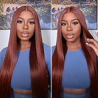 Nadula Bye Bye Knots Glueless Wig 7x5 HD Lace Invisible Knots Lace Front Wig Human Hair Reddish Brown Kinky Straight Wig Put on and Go Pre Cut Lace Wig 150% Density 16 inch