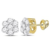 The Diamond Deal 10kt Yellow Gold Womens Round Diamond Flower Cluster Earrings 1/3 Cttw