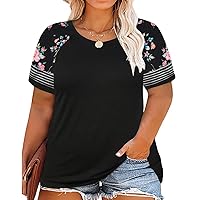 RITERA Plus Size Tops for Women Short Sleeve Raglan Tunic Casual Colorblock Shirts Oversized Crewneck Henley Shirts