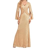 Sequins Evening Dress Women Formal Prom Long Sleeves Party Dress Cocktail Dress Gown