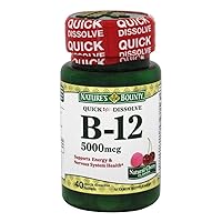 Nature's Bounty B-12 5000 mcg Supplement Quick Dissolve Natural Cherry Flavor - 40 Tablets, Pack of 2