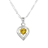 Sterling Silver Heart Solitaire Crystal Necklace, November Yellow