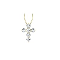 14k Yellow Gold timeless cross pendant beautifully set with 6 glistening white diamonds, (1/2 ct t.w, H-I Color, I1 Clarity), hanging on a 18