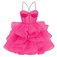 Women's Glitter Tulle Homecoming Dresses Short for Teens Sweetheart A Line Tiered Princess Short Prom Dresses DE158