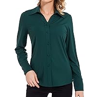 Women's Tencel Ruched Button Down Collared Shirts Long Sleeve Stretch Knitted Blouse Top S-3XL
