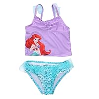 Toddler Girls Mermaid Sequined Swimsuit,Strap Tank Vest+Fish Scale Net Bottoms Shorts 2 Pcs Sun-wear Bikini Bathing Suit (Purple+Green, 5-6T)