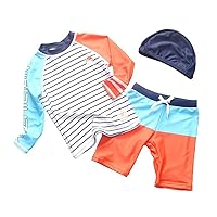 Baby Boys Long Sleeve Swimsuit Kids Toddler Two Piece Rash Guard Sunsuit with Hat Set
