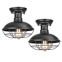 2 Pack Farmhouse Flush Mount Ceiling Light - Easric Industrial Ceiling Light Fixture Rustic Black Metal Cage Close to Ceiling Lamp E26 Base for Hallway Foyer Kitchen Porch