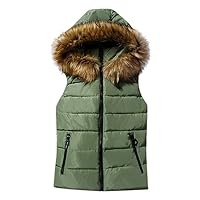 Womens Faux Fur Hood Cropped Vest Winter Warm Windproof Sleeveless Padded Jacket Fashion Casual Crop Waistcoat