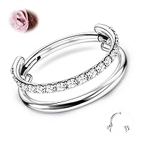 BodyBonita G23 Titanium Cartilage Earring Hoop Stacked Clicker 16G CZ Double/Triple Septum Rings Conch Piercing Jewelry Tragus Daith Helix Earrings Nose Rings Hoops for Women Silver/Gold 8mm 10mm 12mm