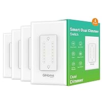 GHome Smart Dual Dimmer Switch, Space Saving, 2 in 1 Control, WiFi Smart Light Switch Compatible with Alexa and Google Home, Neutral Wire Required, Voice Control, Single-Pole(4 Pack)