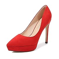 Women's Platform Thick High Heel Pumps Sexy Shallow Pointed Toe Slip On Shoes for Dress Wedding Party (10,Red)