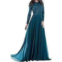 Mother of The Bride Dresses for Wedding Chiffon Long Wedding Guest Dresses Lace Formal Evening Gowns for Women with Sleeves