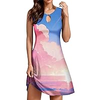 Summer Dresses for Women 2024 Floral Print Sleeveless Hollow Keyhole Neck Dress Casual Mini Dress Resort Wear
