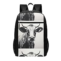 Cow In Black And White Print Simple Sports Backpack, Unisex Lightweight Casual Backpack, 17 Inches