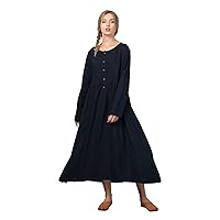 Women's Linen Cotton Long Pleated-skirt Dress Plus Size Clothing b24