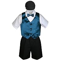 5pc Baby Toddlers Boy Green Teal Vest Bow Tie Set Black Suits Cap S-4T (3T)