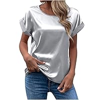 Women Short Sleeve Tops Plain Basic T Shirt Summer Trendy Round Neck Tunic Tee Top Sexy Shirts Soft Lounge Blouses