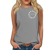 4Th of July Outfits for Women 2024，American Flag Print Tank Tops USA Stars Stripes Patriotic T Shirt Summer Loose Tees