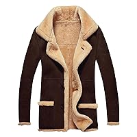 DuDubaby Men's Thickened Long Sleeves Coat Faux Leather Fleece Jacket Outerwear