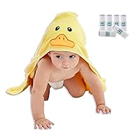 HIPHOP PANDA Baby Washcloths, 6 Pack and Baby Hooded Towel, Yellow Duck, 30 x 30 Inch