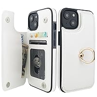 for iPhone 14 Wallet Case with Card Holder, 360° Rotation Ring Kickstand RFID Blocking PU Leather Double Magnetic Clasp Shockproof Cover for Women and Girls 6.1 Inch (White)