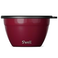 S'well Stainless Steel Salad Bowl Kit 64oz, Wild Cherry, Comes with 2oz Mini Canister and Removable Tray for Organization, Leakproof, Easy to Clean, Dishwasher Safe