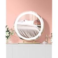 19 Inch Vanity Mirror, Round LED Vanity Mirror with Dimmable 3-Color Touch Lighting, Adjustable Brightness, 360° Swivel Feature for The Perfect Angle, Simple, Quick Installation, Gold
