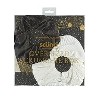 The Original Scrunchie® Jumbo XL Fashion Oversized Fabulous Fabric Gift Box Includes 2 Unique Designs: White Pleated Satin & Luxury Black Jacquard in Acrylic Presentation Box