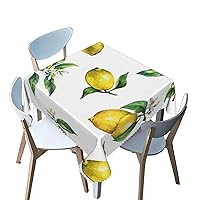 fruit pattern Tablecloth Square,lemon theme,Stain and Wrinkle Resistant Table Cloth Square Table Cover Overlay Cloth,for Birthday Cake Table Holiday Banquet Decoration（orange white，40 x 40 Inch）