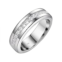 Men's Wedding Rings 925 Sterling Silver Ring Princess Round Cut White AAAAA Cubic Zirconia Size 8-13
