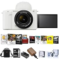 Sony ZV-E1 Full Frame Mirrorless Vlog Camera with FE 28-60mm Lens, White - Bundle with Shoulder Bag, 64GB SD Card, Extra Battery, Charger, Cleaning Kit, Corel Mac & PC Software Kit, Screen Protector