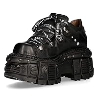 New Rock M-TANK120N Women's Black 100% Leather Goth Platform Punk Metal Ankle Boots