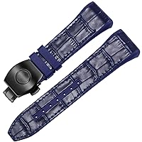 for Franck Muller V45 Series 28mm Nylon Genuine Leather Silicone Watchband Black Blue Folding Buckle Watch Strap (Color : Blue-Black, Size : 28mm)