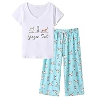 Women's Capri Pajama Sets Plus Size Sleepwear Top with Capri Pants 2 Piece Sleep Set