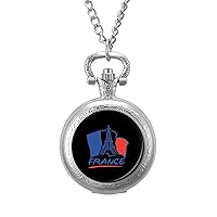 France Eiffel Flag Custom Pocket Watch Vintage Quartz Watches with Chain Birthday Gift for Women Men