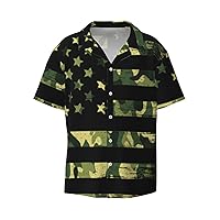 Camou Flag Men's Summer Short-Sleeved Shirts, Casual Shirts, Loose Fit with Pockets