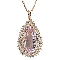 38.92 Carat Natural Pink Kunzite and Diamond (F-G Color, VS1-VS2 Clarity) 14K Rose Gold Luxury Drop Pendant Necklace for Women Exclusively Handcrafted in USA