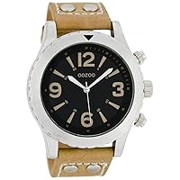 Oozoo XL Watch with Leather Strap Special Item Outlet, C6112 - Black/Sand