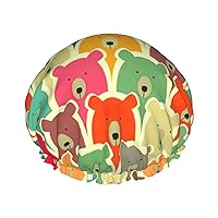 Colorful Bears Print Soft Shower Cap for Women, Reusable Environmental Protection Hair Bath Caps
