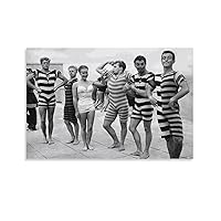 Fun Boys in Swimwear on Beach Prints, Black And White, Stylish Wall Art, Vintage Photos, Summer Post Canvas Painting Posters And Prints Wall Art Pictures for Living Room Bedroom Decor 16x24inch(40x60