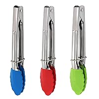 Mini Kitchen Tongs with Silicone Tips,Silicone Serving Tongs of 3 set,7 inch Non-stick Small Tongs with Stainless Steel Silicon Handles, Heat Resistant Tongs for Cooking, Serving, BBQ,Salad