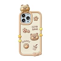 Kawaii Phone Cases for iPhone 13 Pro Max,Cute Cartoon Cookies Bear Phone Case with Bubble Tea Phone Case 3D iPhone 13 Pro Max Case Soft Silicone Shockproof Cover for Women Girls